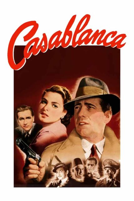 Casablanca Vintage Movie Poster, Humphrey Bogart, Ingrid Bergman, Classic Film, Romance, War Drama Movie Poster Wall Art
