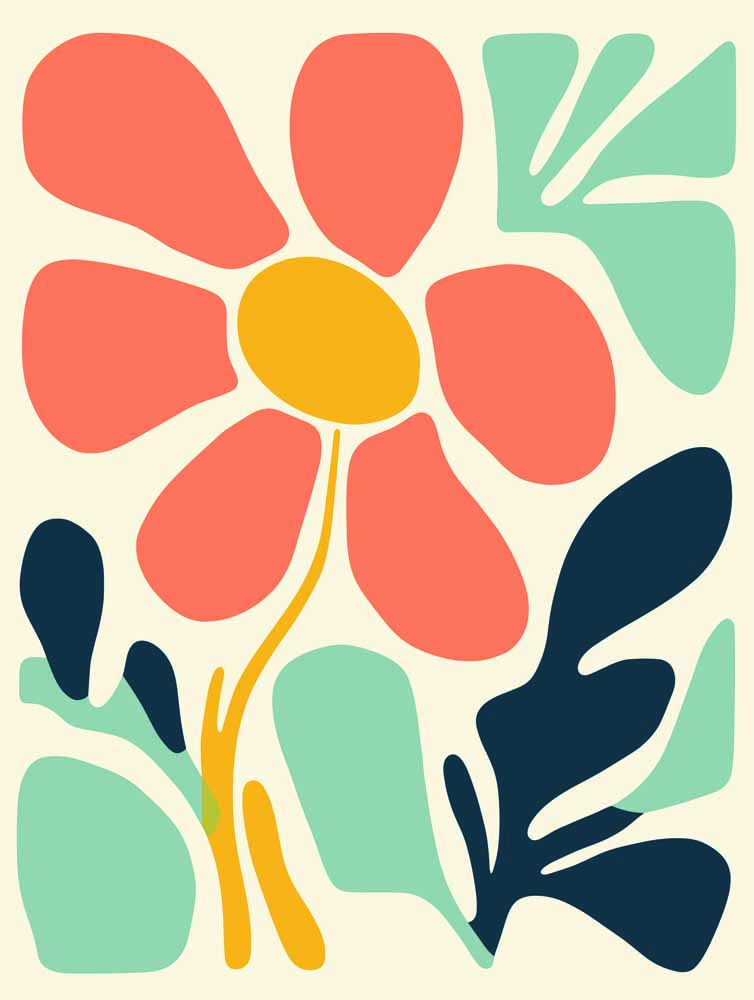 Stylized Flower Bouquet - Modern Floral Art Botanical Flower Print Wall Art Poster