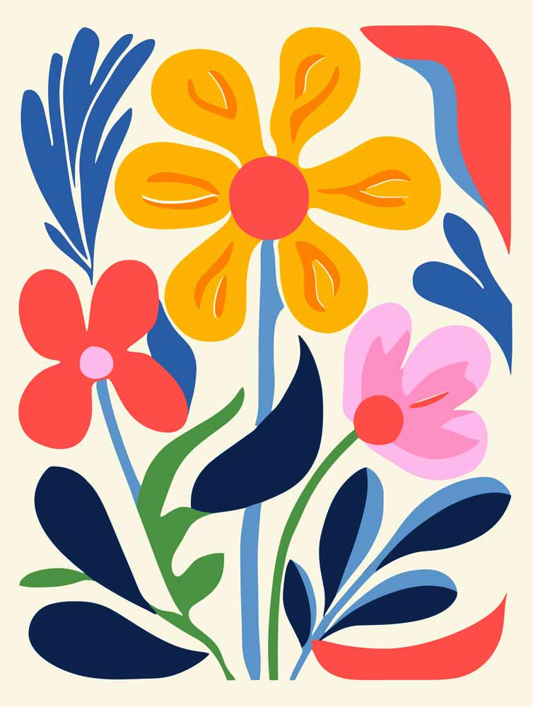 Stylized Flower Bouquet - Modern Floral Art Botanical Flower Print Wall Art Poster