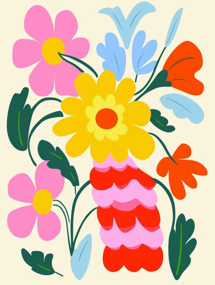 Stylized Flower Bouquet - Modern Floral Art Botanical Flower Print Wall Art Poster - Image 1