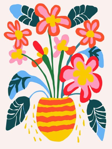 Stylized Flower Bouquet - Modern Floral Art Botanical Flower Print Wall Art Poster