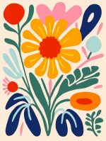 Stylized Flower Bouquet - Modern Floral Art Botanical Flower Print Wall Art Poster