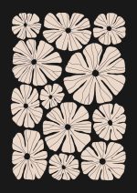 Stylized Floral Pattern - Beige & Black Theme - Minimalist Art Botanical Flower Print Wall Art Poster