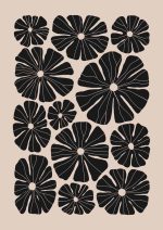 Stylized Floral Pattern - Beige & Black Theme - Minimalist Art Botanical Flower Print Wall Art Poster
