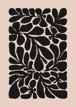 Stylized Floral Pattern - Beige & Black Theme - Minimalist Art Botanical Flower Print Wall Art Poster