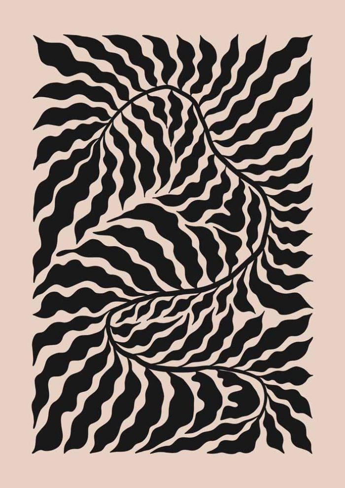 Stylized Floral Pattern - Beige & Black Theme - Minimalist Art Botanical Flower Print Wall Art Poster - Image 1