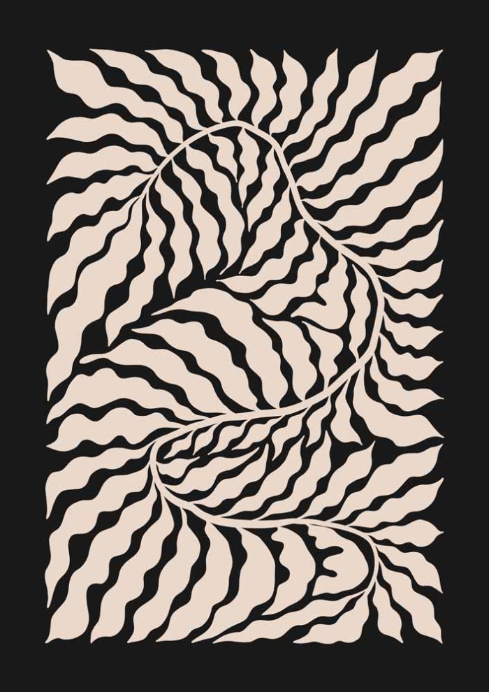 Stylized Floral Pattern - Beige & Black Theme - Minimalist Art Botanical Flower Print Wall Art Poster - Image 1