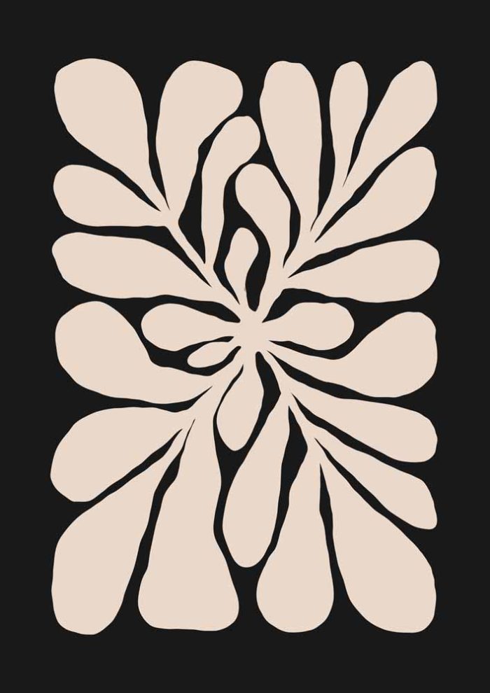 Stylized Floral Pattern - Beige & Black Theme - Minimalist Art Botanical Flower Print Wall Art Poster - Image 1