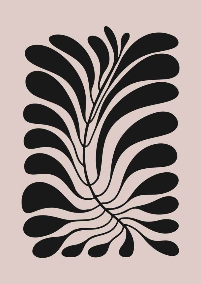 Stylized Floral Pattern - Beige & Black Theme - Minimalist Art Botanical Flower Print Wall Art Poster - Image 1