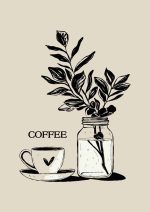 Stylized Floral Pattern - Beige & Black Theme - Minimalist Art Botanical Flower Print Wall Art Poster