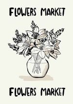 Stylized Floral Pattern - Beige & Black Theme - Minimalist Art Botanical Flower Print Wall Art Poster