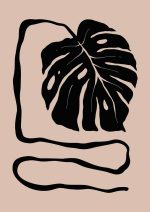 Stylized Floral Pattern - Beige & Black Theme - Minimalist Art Botanical Flower Print Wall Art Poster