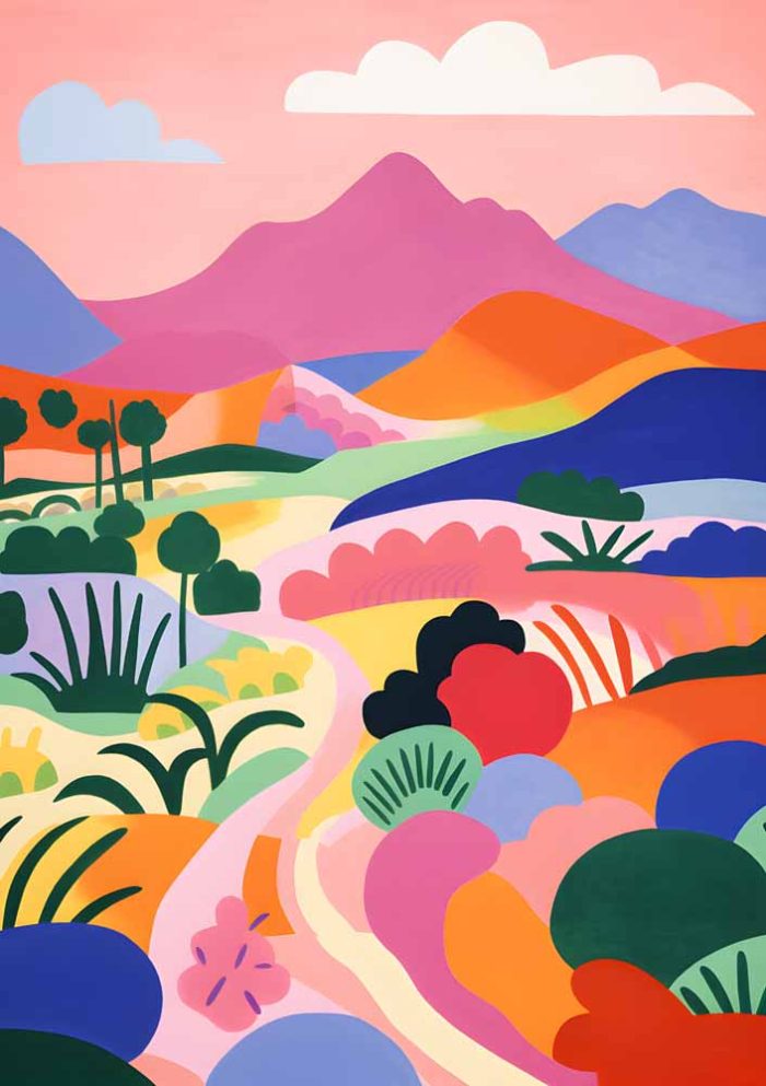 Colorful Rolling Hills Landscape - Stylized Countryside Art Print Print Wall Art Poster - Image 1