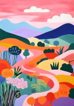 Colorful Rolling Hills Landscape - Stylized Countryside Art Print Print Wall Art Poster