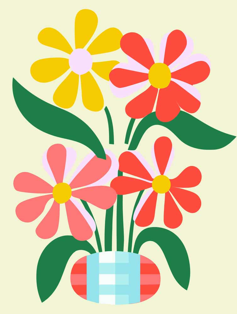 Stylized Flower Bouquet - Modern Floral Art Botanical Flower Print Wall Art Poster