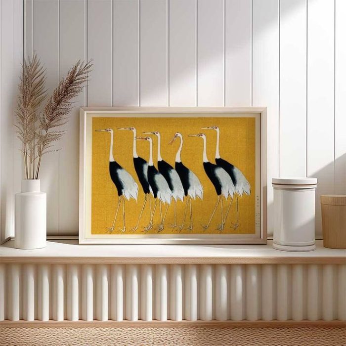 Japanese Crane Art Print, Traditional Bird Painting, Red-Crowned Crane Poster Poster Wall Art