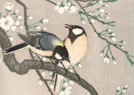 Two Birds on a Cherry Blossom Branch Traditional Japanese Traditional Wall Art