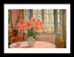 Pink Lilies in a Vase | Interior Scene with Flowers | Fine Art Print Kitchen Trendy Print Wall Art Framed Poster