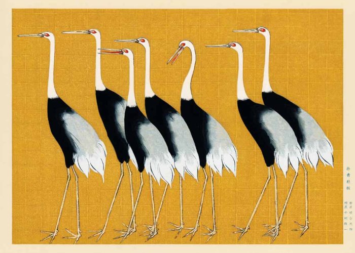 Japanese Crane Art Print, Traditional Bird Painting, Red-Crowned Crane Poster Poster Wall Art