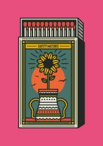 Safety Matches Sunflower Illustration - Matchbox Art Print Trendy Colorful Poster Wall Art Aluminum Print