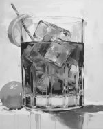 Black and White Painting of a Refreshing Drink with Ice Poster