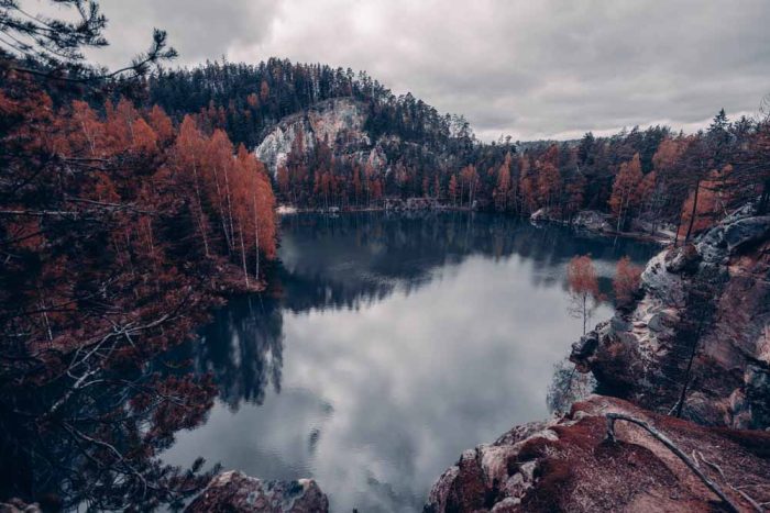 Autumn Reflections at Adršpach Lake Stock Image - Image 1