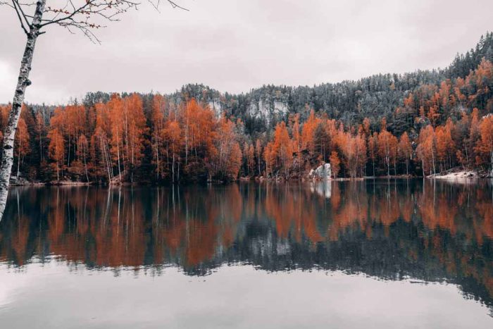 Autumn Reflections at Adršpach Lake Stock Image - Image 1