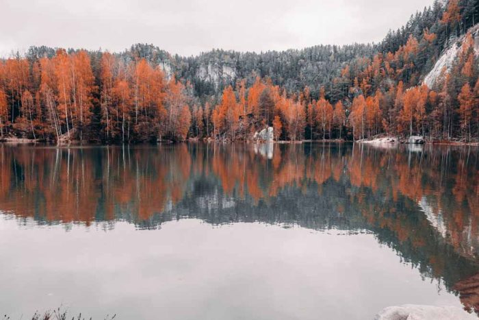 Autumn Reflections at Adršpach Lake Stock Image - Image 1