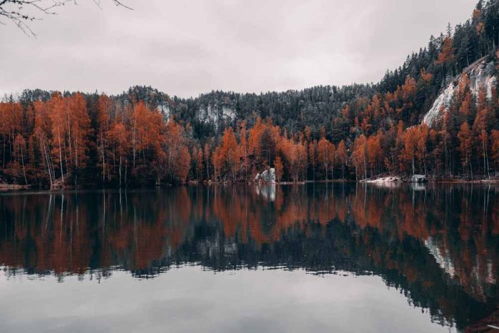 Autumn Reflections at Adršpach Lake Stock Image - Image 1