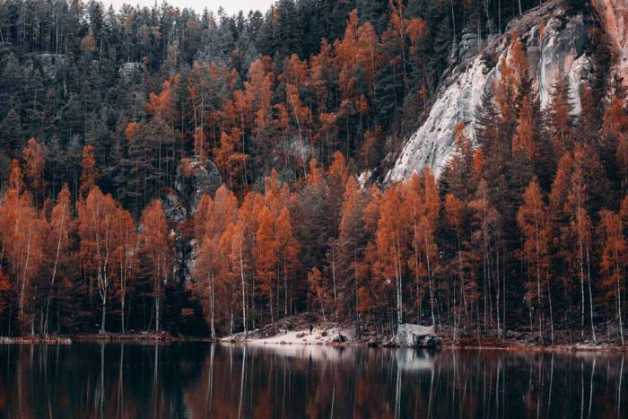 Autumn Reflections at Adršpach Lake Stock Image - Image 1