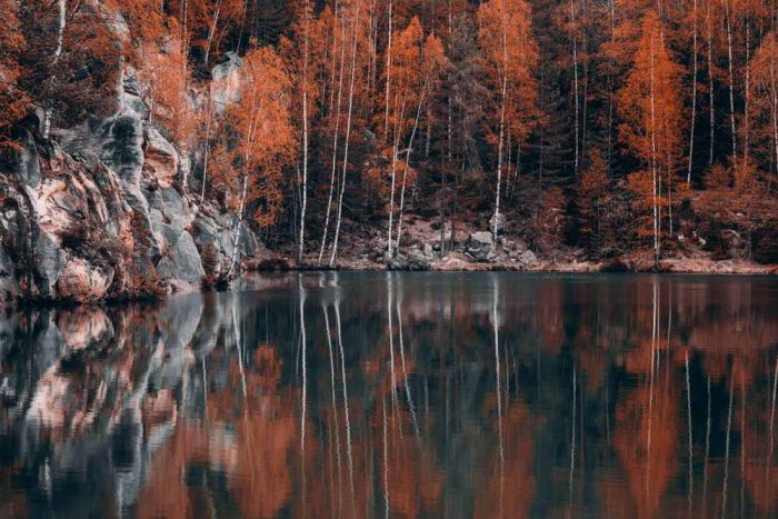 Autumn Reflections at Adršpach Lake Stock Image - Image 1
