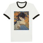 Woman Cat Portrait Aesthetic Poster Prints Unisex Ringer T-shirt
