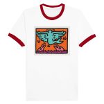 Flying Figure Graphic Tee | Pop Art Ringer T-Shirt | Street Art Inspired Tee Unisex Ringer T-shirt - Image 3