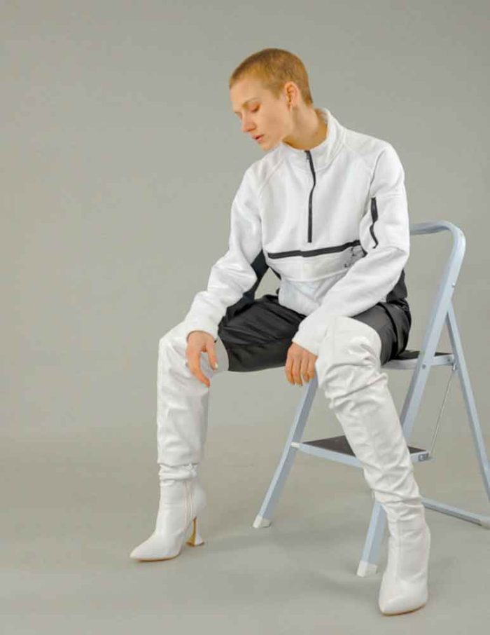 Minimalist White Outfit and Long Boots Commercial Use Digital Downloadable Image - Image 1