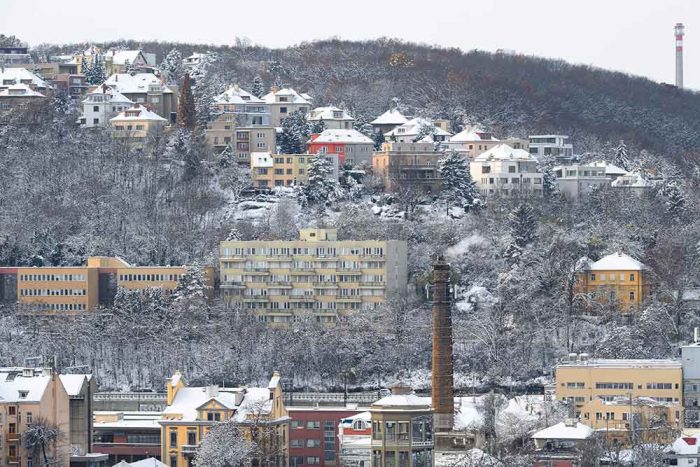 Snow-Covered Prague, Czech Republic Hill - Winter Cityscape Commercial Downloadable Photo - Image 1