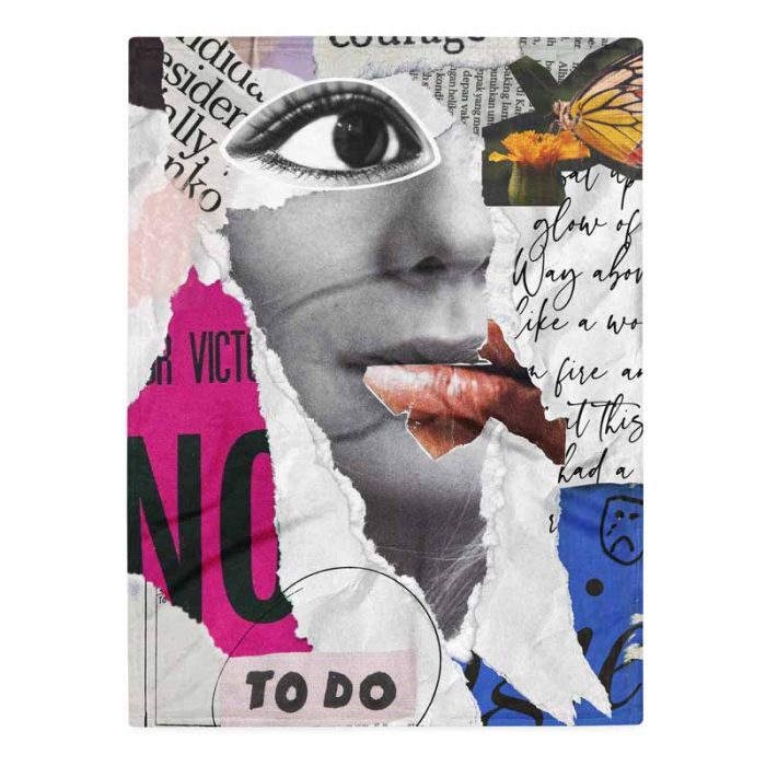 Fragmented Portrait Collage – Courage and Inner Strength Art Trendy Colorful Throw Blanket - Image 1