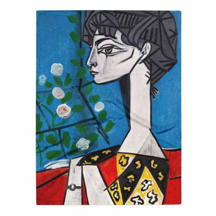 Portrait of Jacqueline Roque by Picasso – Stylized Profile Portrait Throw Blanket - Image 1