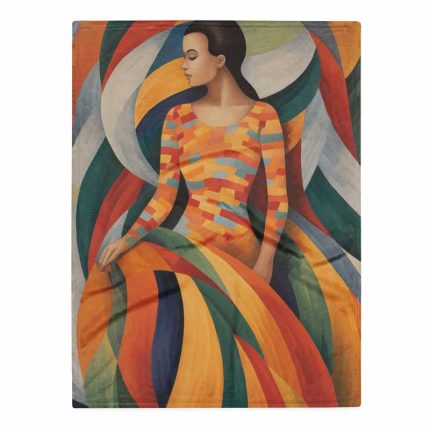 Woman in Colorful Dress: Art Deco Painting Throw Blanket