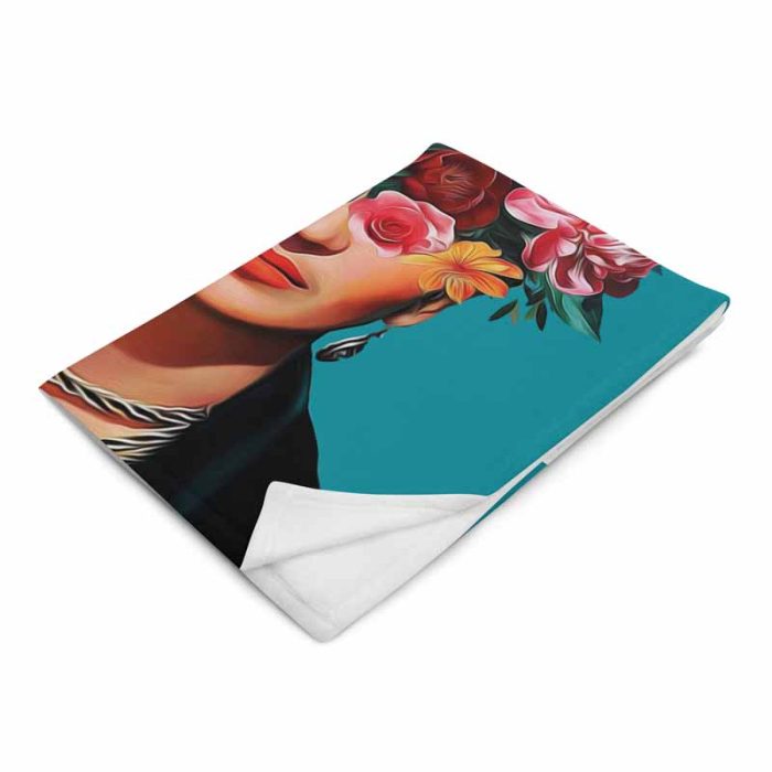 Frida Kahlo Floral Portrait Art Print, Surreal Portrait, Mexican Art, Flower Crown, Pop Art Style Throw Blanket - Image 10