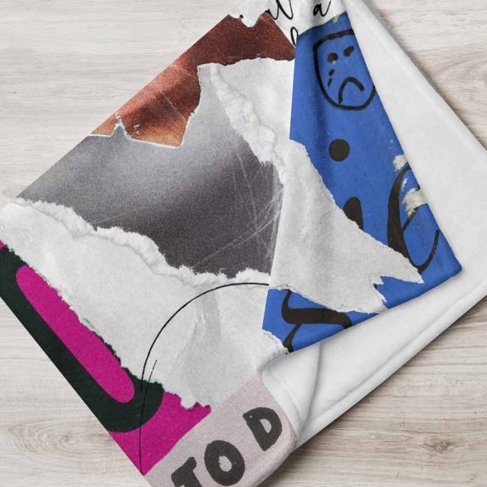 Fragmented Portrait Collage – Courage and Inner Strength Art Trendy Colorful Throw Blanket - Image 4