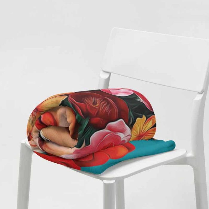 Frida Kahlo Floral Portrait Art Print, Surreal Portrait, Mexican Art, Flower Crown, Pop Art Style Throw Blanket - Image 3