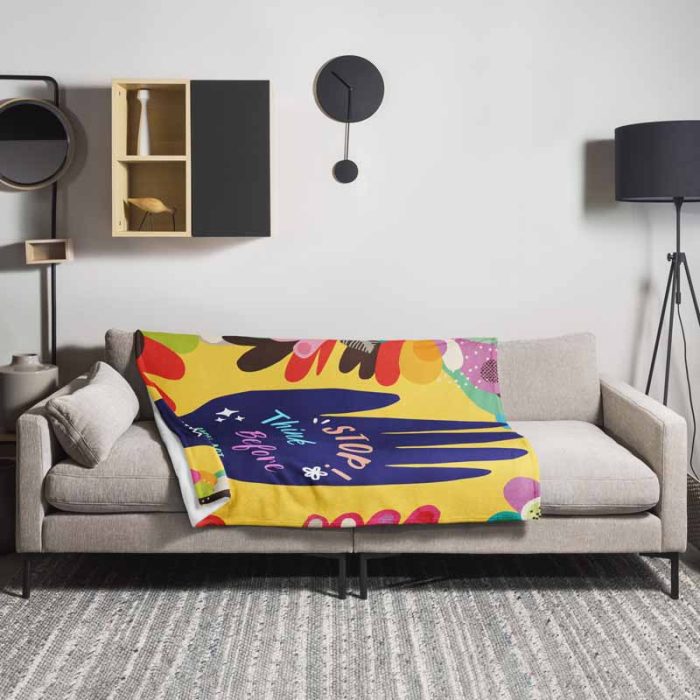 Stop Think Before You Act Poster – Colorful Hand Design Trendy Colorful Throw Blanket - Image 10