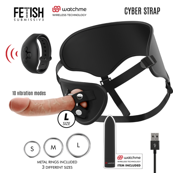 FETISH SUBMISSIVE CYBER STRAP - ARNÊS COM DILDO E BALA CONTROLE REMOTO TECNOLOGIA WATCHME L