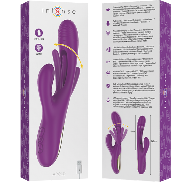 INTENSE - APOLO VIBRADOR MULTIFUNÇÃO RECARREGÁVEL 7 VIBRAÇÕES COM LÍNGUA OSCILANTE ROXA - Image 8