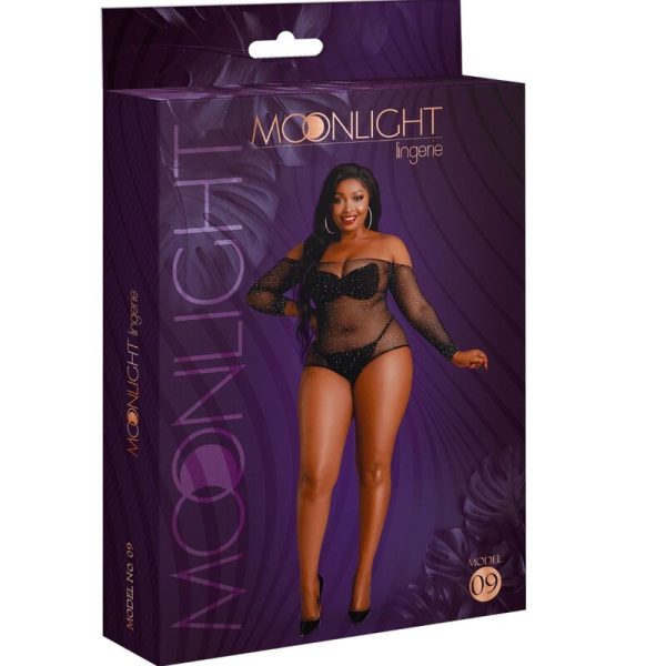 MOONLIGHT - MODELO 9 BODY MANGA COMPRIDA PRETO BRILHANTE PLUS SIZE - Image 3