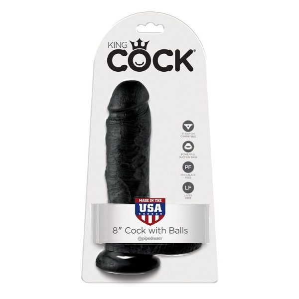 KING COCK 8" GALO PRETO COM BOLAS 20,3 CM