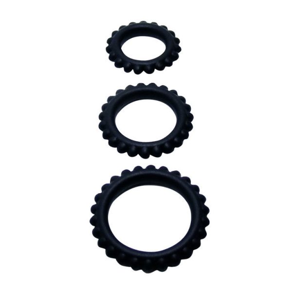 BAILE  TITAN SET 3PCS COCK RING BLACK 2.8 + 2.4 + 1.9 CM - Image 2