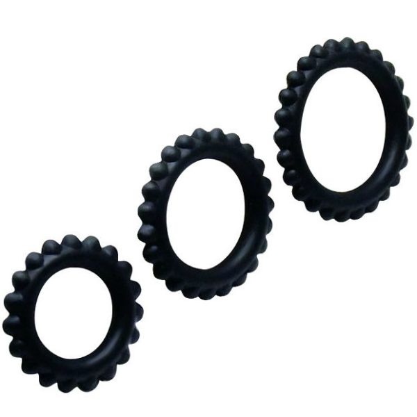 BAILE  TITAN SET 3PCS COCK RING BLACK 2.8 + 2.4 + 1.9 CM - Image 3