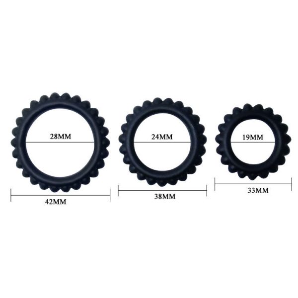 BAILE  TITAN SET 3PCS COCK RING BLACK 2.8 + 2.4 + 1.9 CM - Image 4