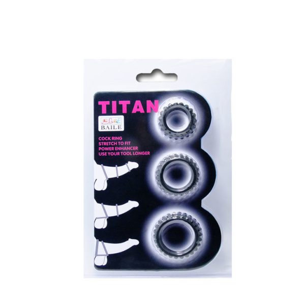 BAILE  TITAN SET 3PCS COCK RING BLACK 2.8 + 2.4 + 1.9 CM - Image 5